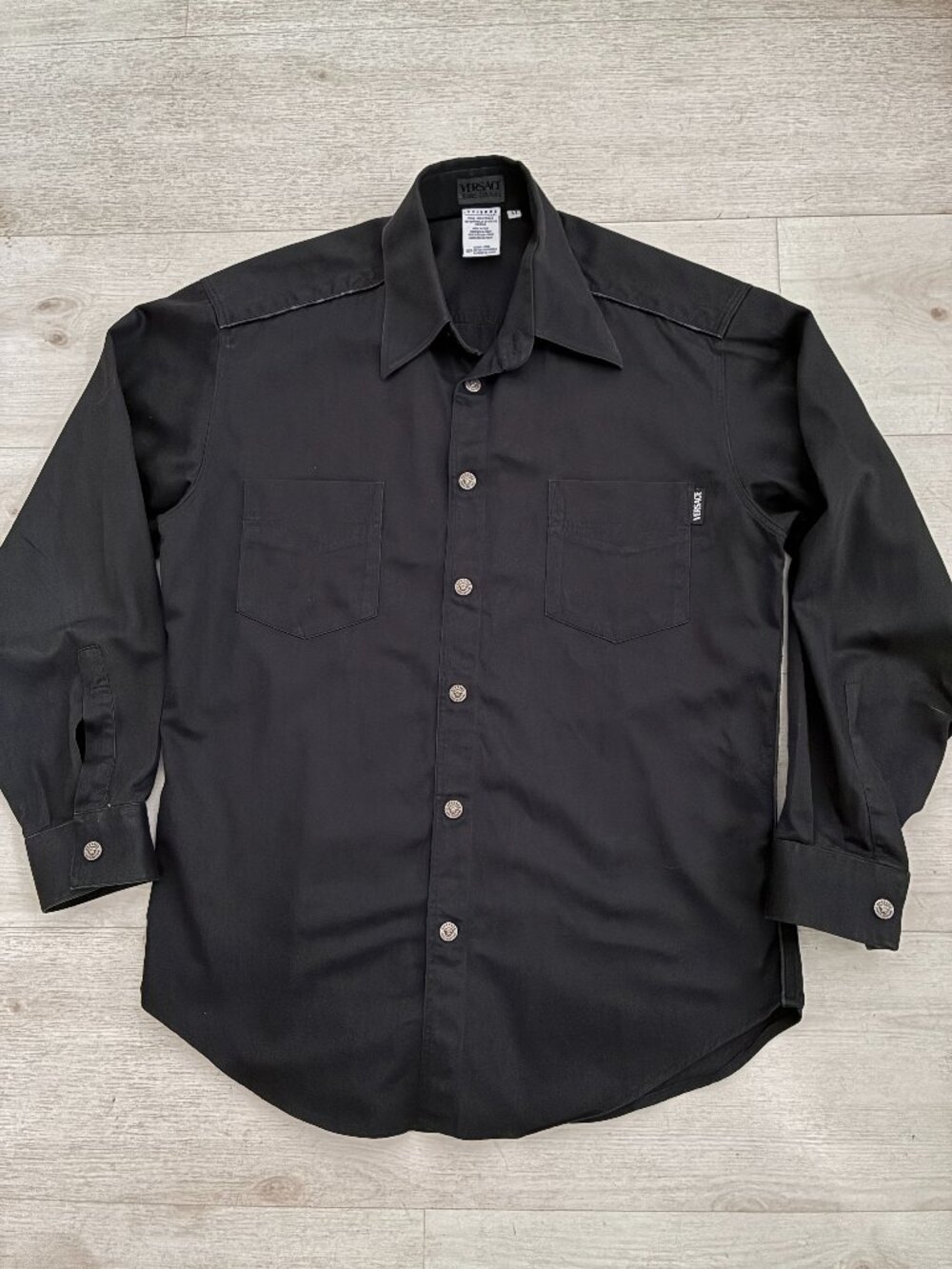 Vintage 90s Versace Jeans Couture Black Western Snap Shirt Size M (Flawed)